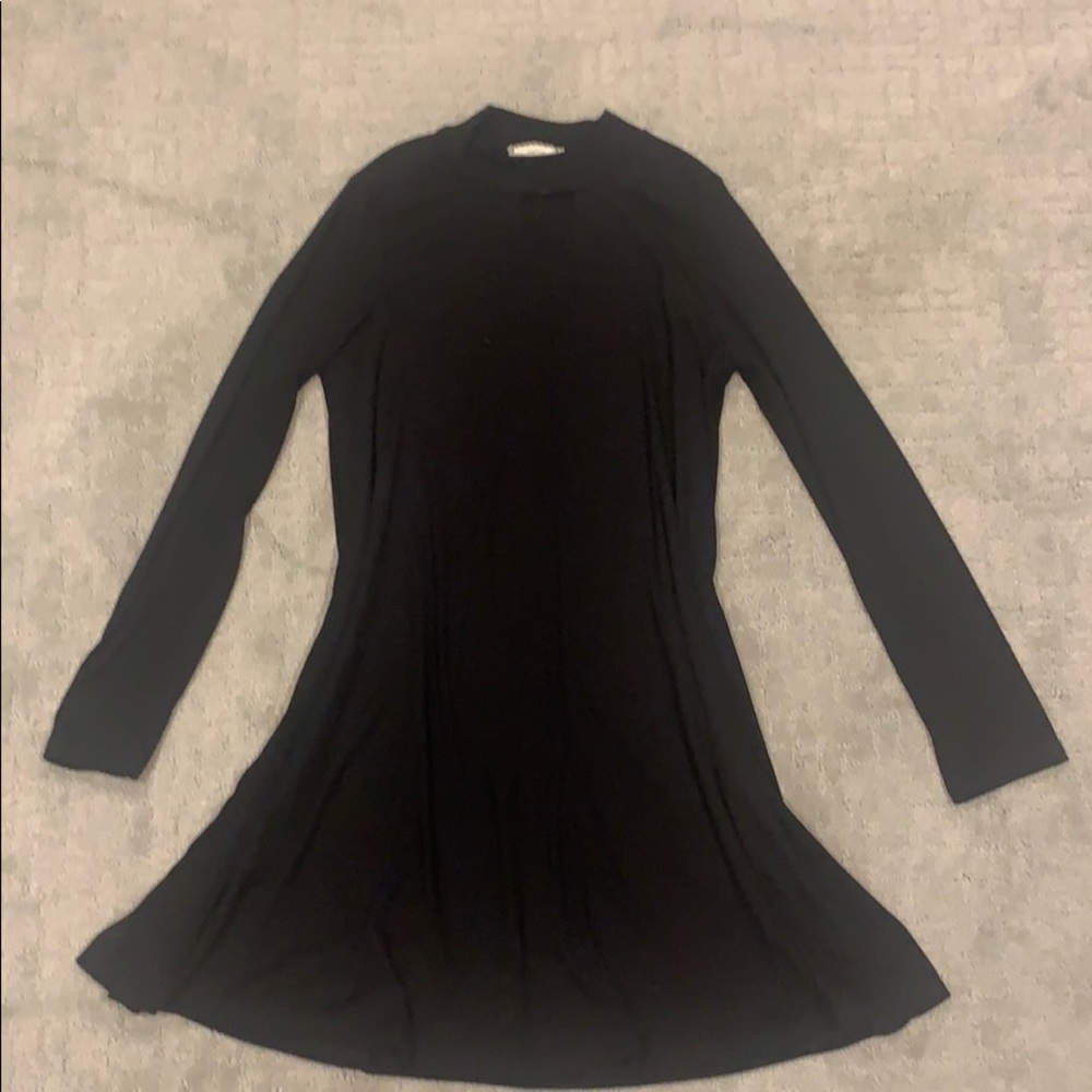 Black mini dress with neck cutout
